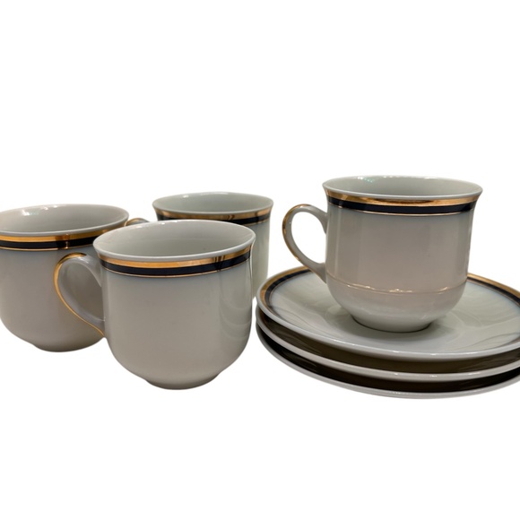 Fine white china expresso cups set of 4 cups w/ 3 saucers - Picture 1 of 7